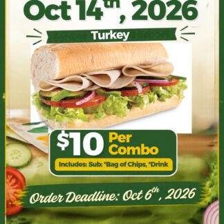 6" Turkey Sub Combo | Subway day | October 14th 2026