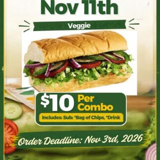 6" Veggie Sub Combo | Subway day | Nov 11th 2026
